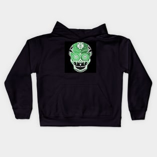 green skull in jade pattern mandala ecopop of the death, dia de los muertos mexico Kids Hoodie